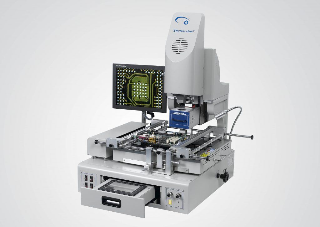 A Shuttle star SV560 BGA Rework Station with precision arm movements and microscopic lens