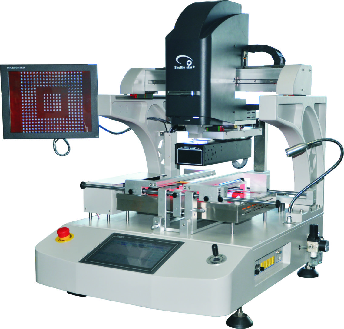 A gray, silver and black E6250U Rework Station with an automatic precision arm